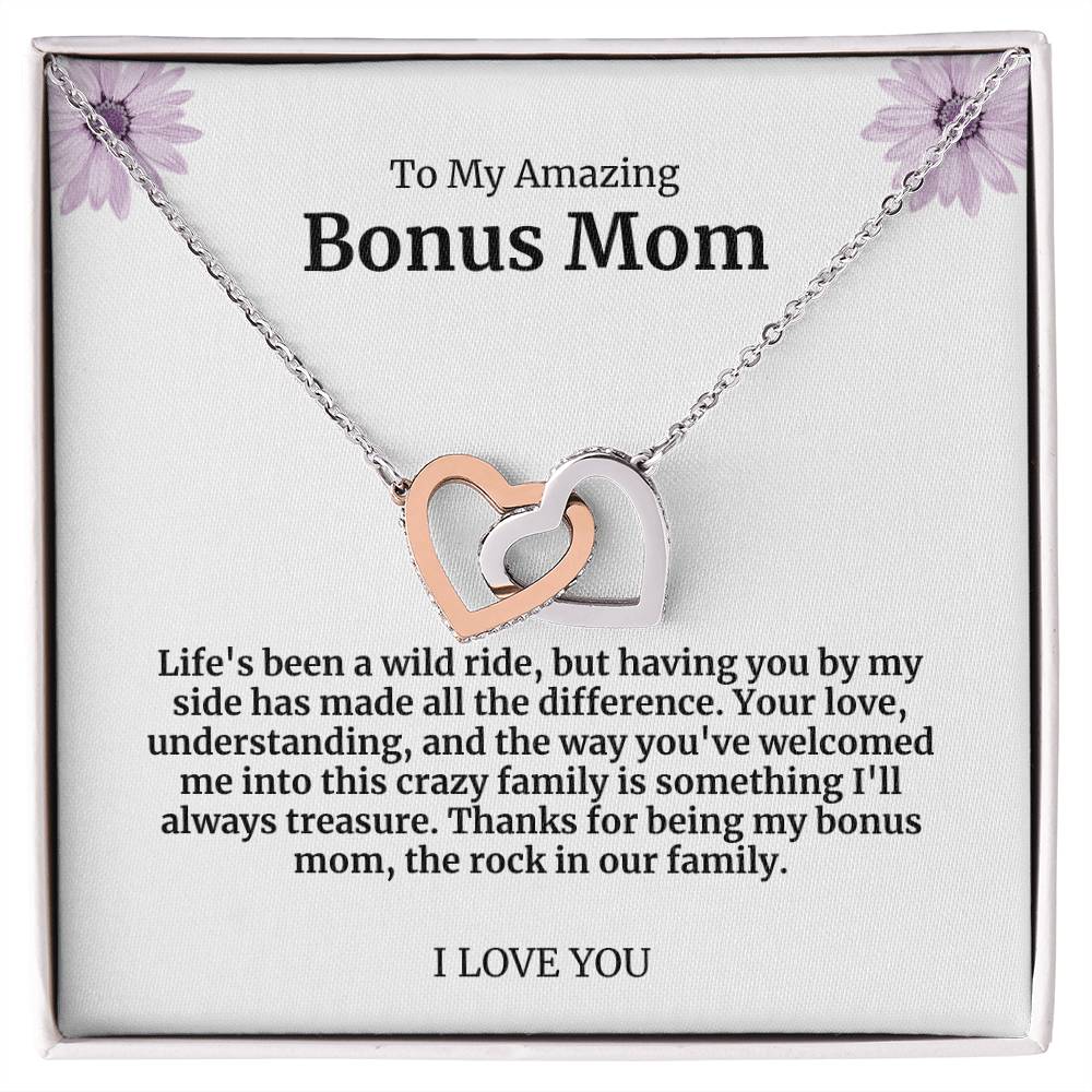 To My Amazing Bonus Mom Double Hearts Necklace