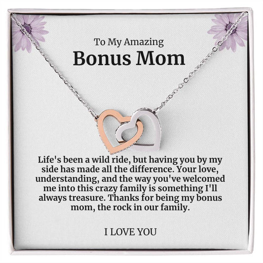 To My Amazing Bonus Mom Double Hearts Necklace