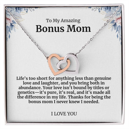 To My Amazing Bonus Mom Double Hearts Necklace