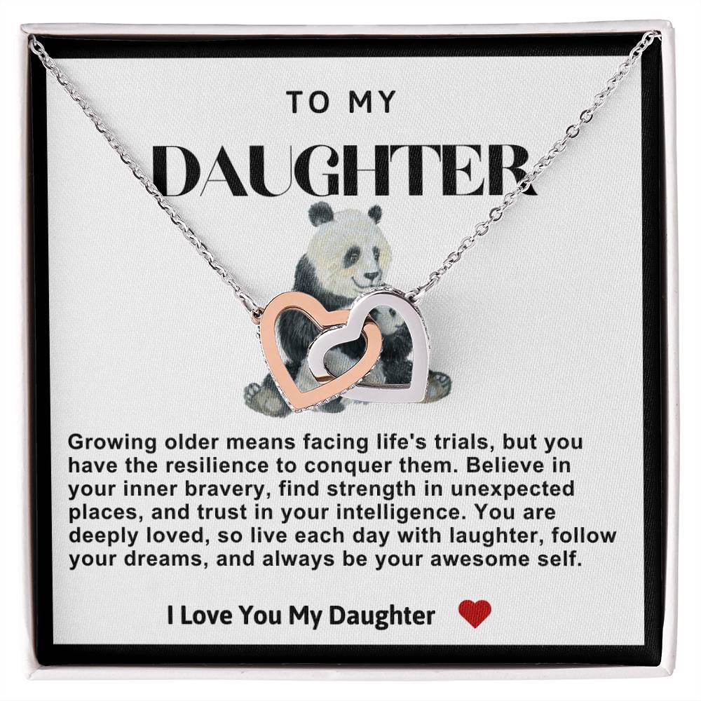 Daughter Double Heart Necklace- Panda Bear