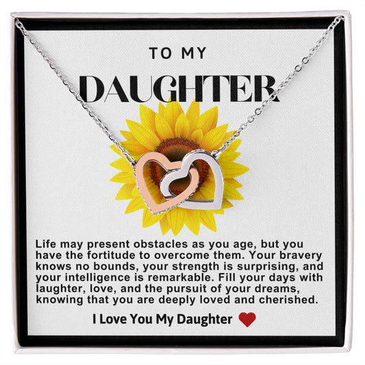 Daughter Double Heart Necklace- Sunflower