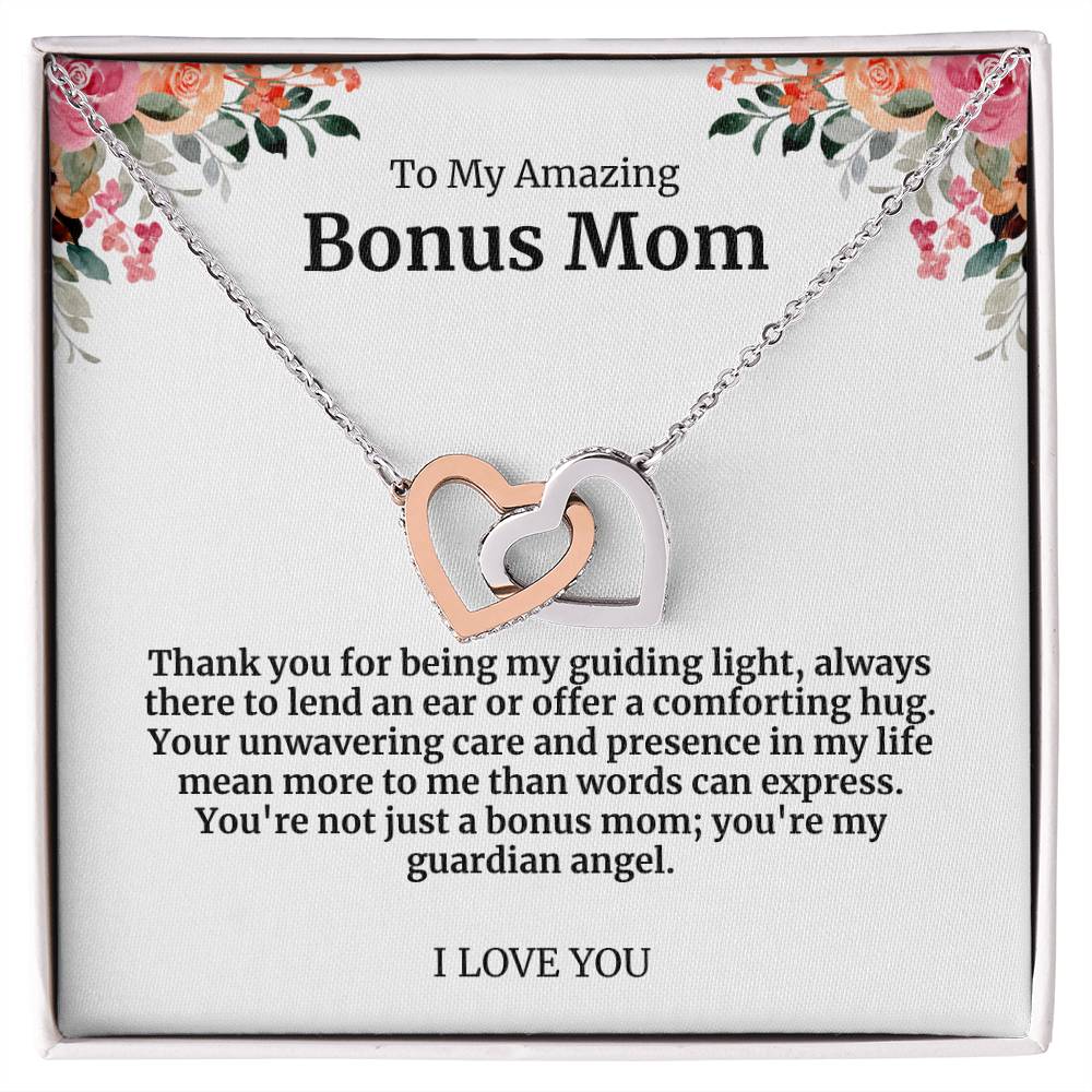 To My Amazing Bonus Mom Double Hearts Necklace