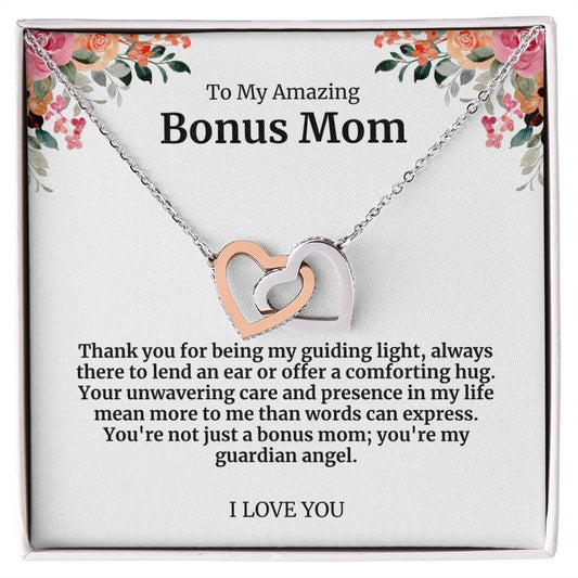 To My Amazing Bonus Mom Double Hearts Necklace