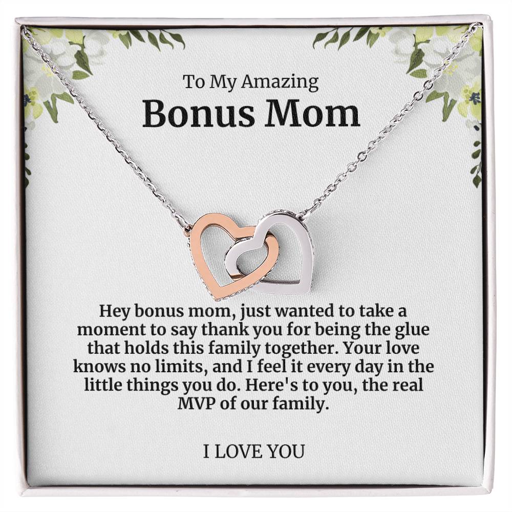 To My Amazing Bonus Mom Double Hearts Necklace