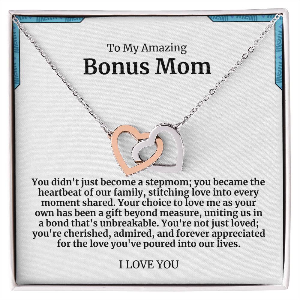 To My Amazing Bonus Mom Double Hearts Necklace