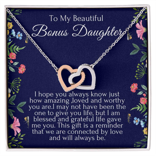 To My Beautiful Bonus Daughter Heart Necklace