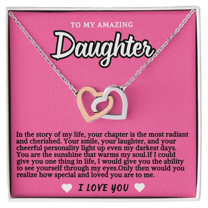 Pink Design Daughter Hearts Necklace