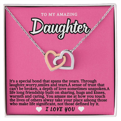 Pink Design Daughter Hearts Necklace