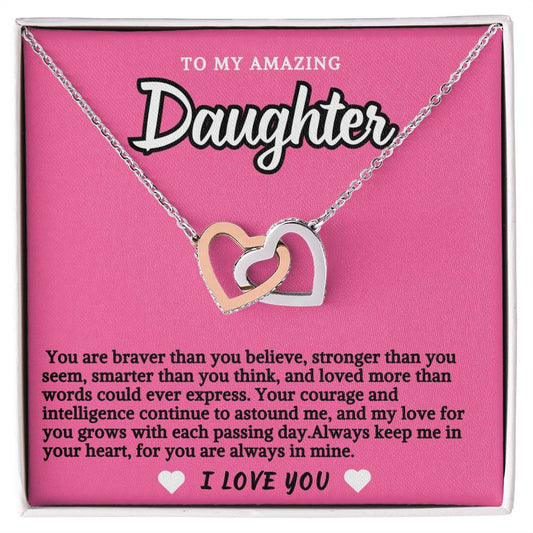 Pink Design Daughter Hearts Necklace