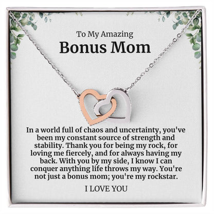 To My Amazing Bonus Mom Double Hearts Necklace