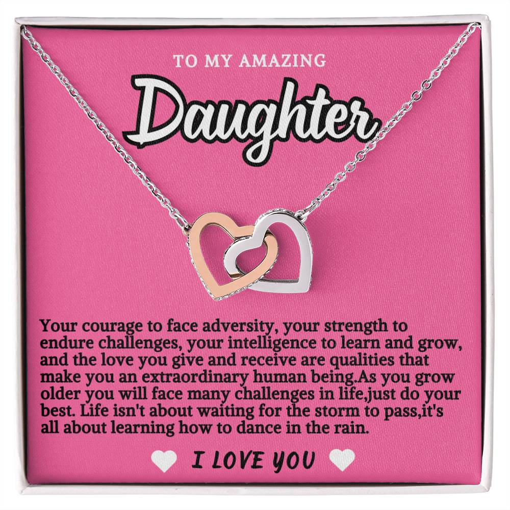 Pink Design Daughter Hearts Necklace