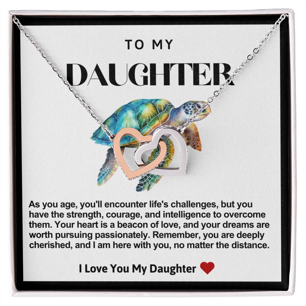 Daughter Double Heart Necklace- Sea Turtle