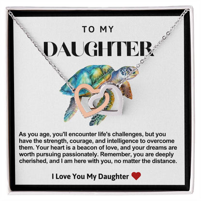 Daughter Double Heart Necklace- Sea Turtle