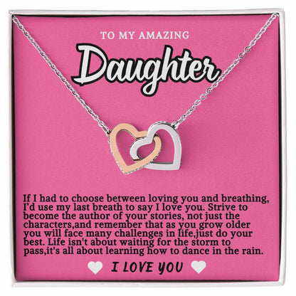 Pink Design Daughter Hearts Necklace