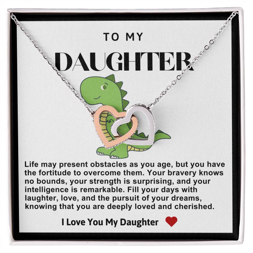 Daughter Double Heart Necklace-Dinosaur