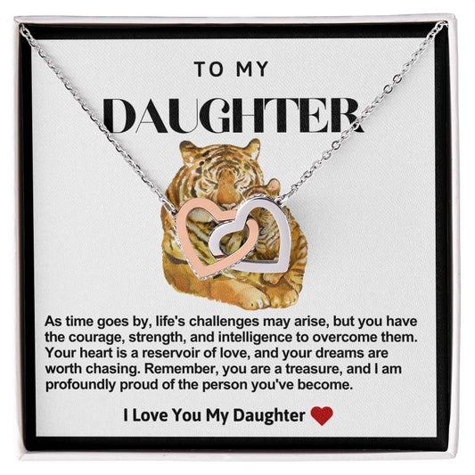 Daughter Double Heart Necklace- Tiger