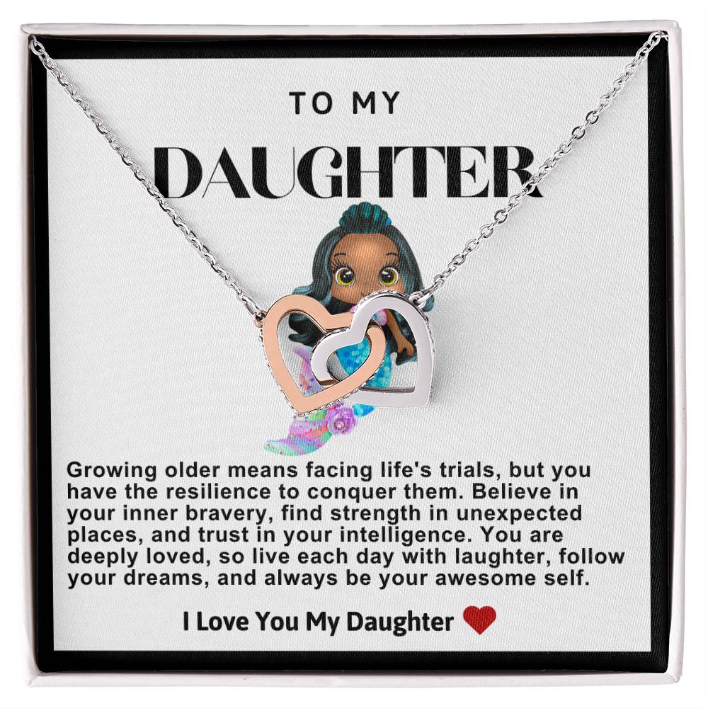 Daughter Double Heart Necklace- Mermaid