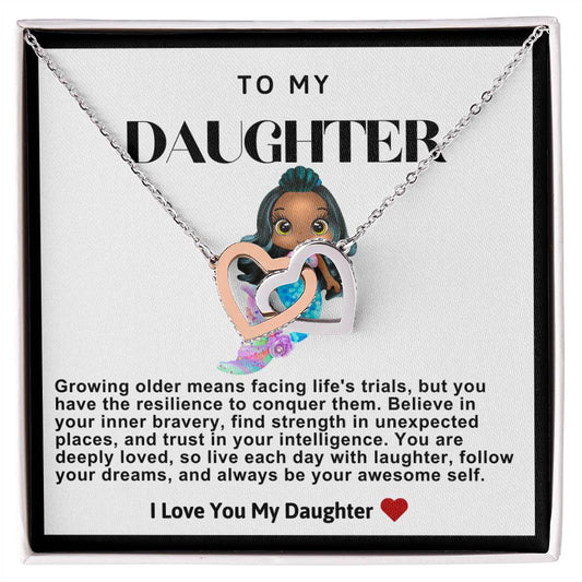 Daughter Double Heart Necklace- Mermaid