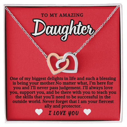 To Daughter From Mother Double Hearts Necklace