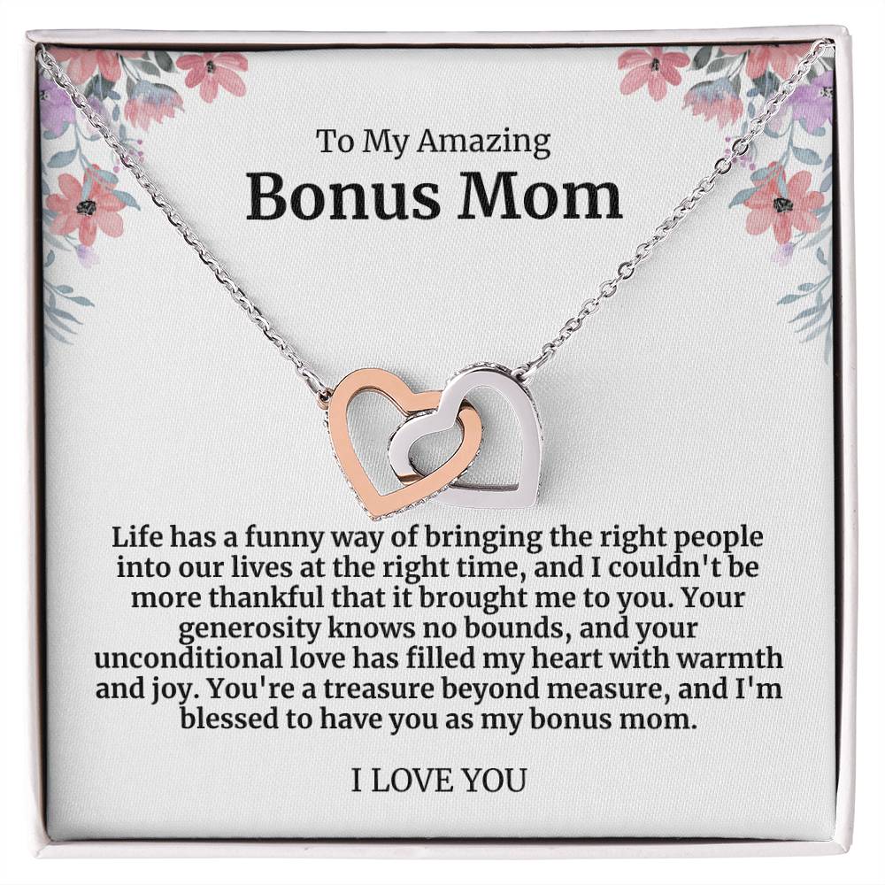 To My Amazing Bonus Mom Double Hearts Necklace