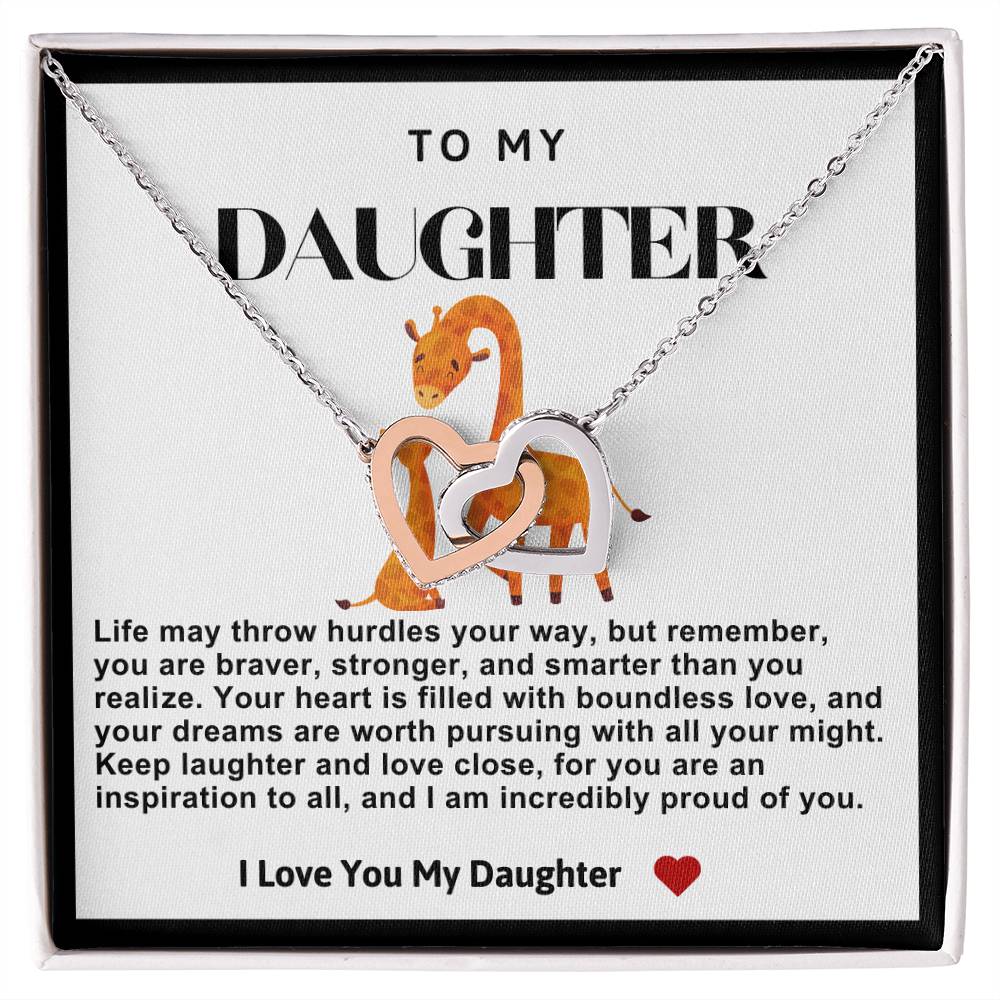 Daughter Double Heart Necklace- Giraffe