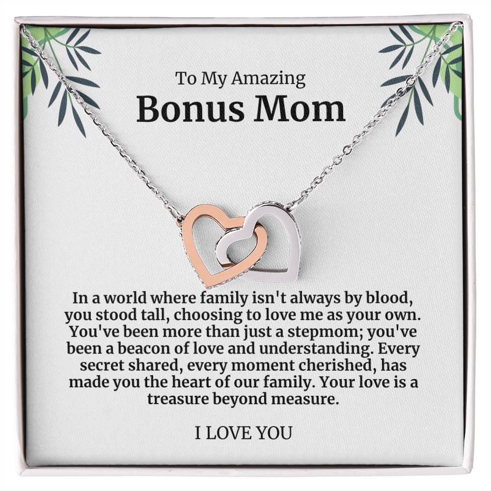 To My Amazing Bonus Mom Double Hearts Necklace