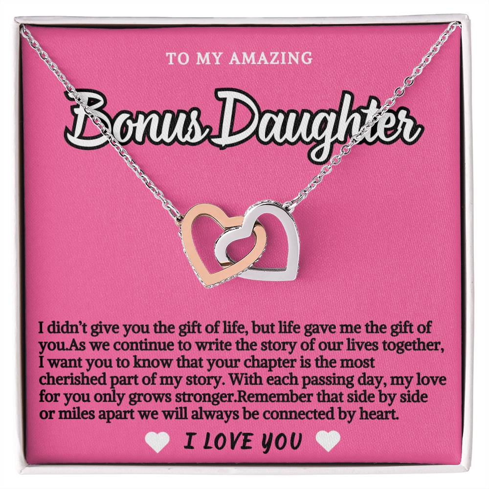 Bonus Daughter Pink Design Hearts Necklace