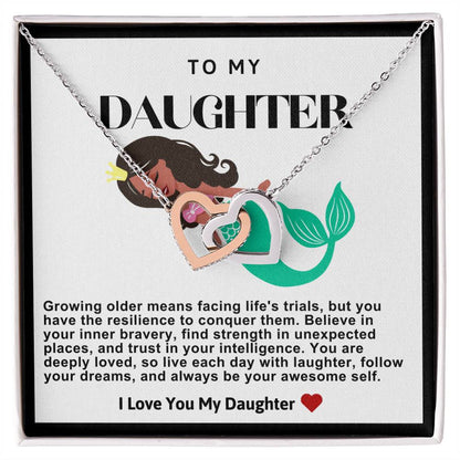 Daughter Double Heart Necklace-Mermaid