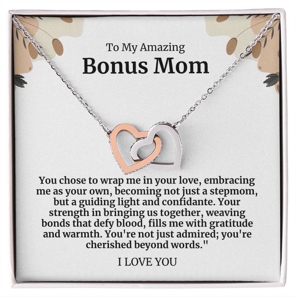 To My Amazing Bonus Mom Double Hearts Necklace