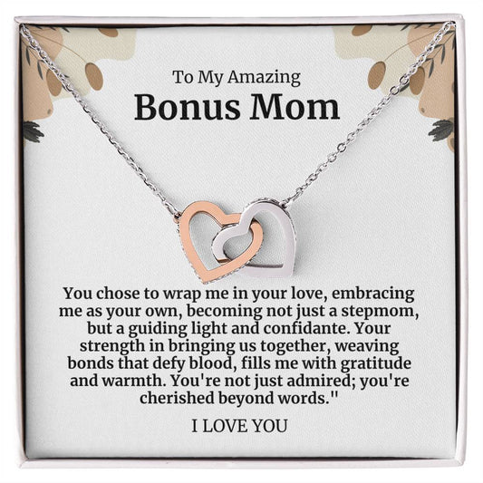 To My Amazing Bonus Mom Double Hearts Necklace