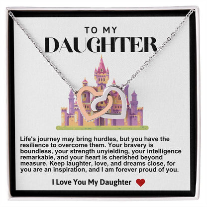 Daughter Double Heart Necklace- Pink Castle