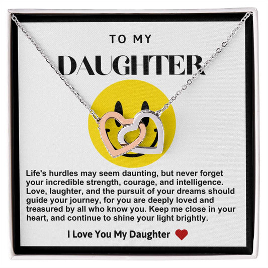 Daughter Double Heart Necklace- Yellow Smiley Face