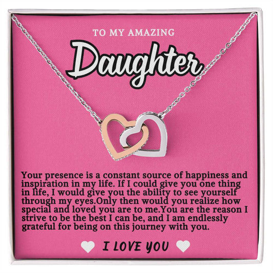 Pink Design Daughter Hearts Necklace