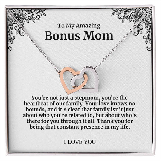 To My Amazing Bonus Mom Double Hearts Necklace