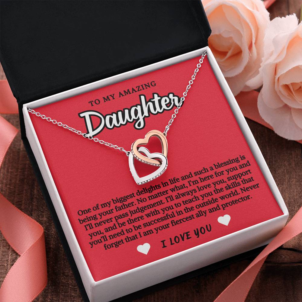 To Daughter From Father Double Hearts Necklace