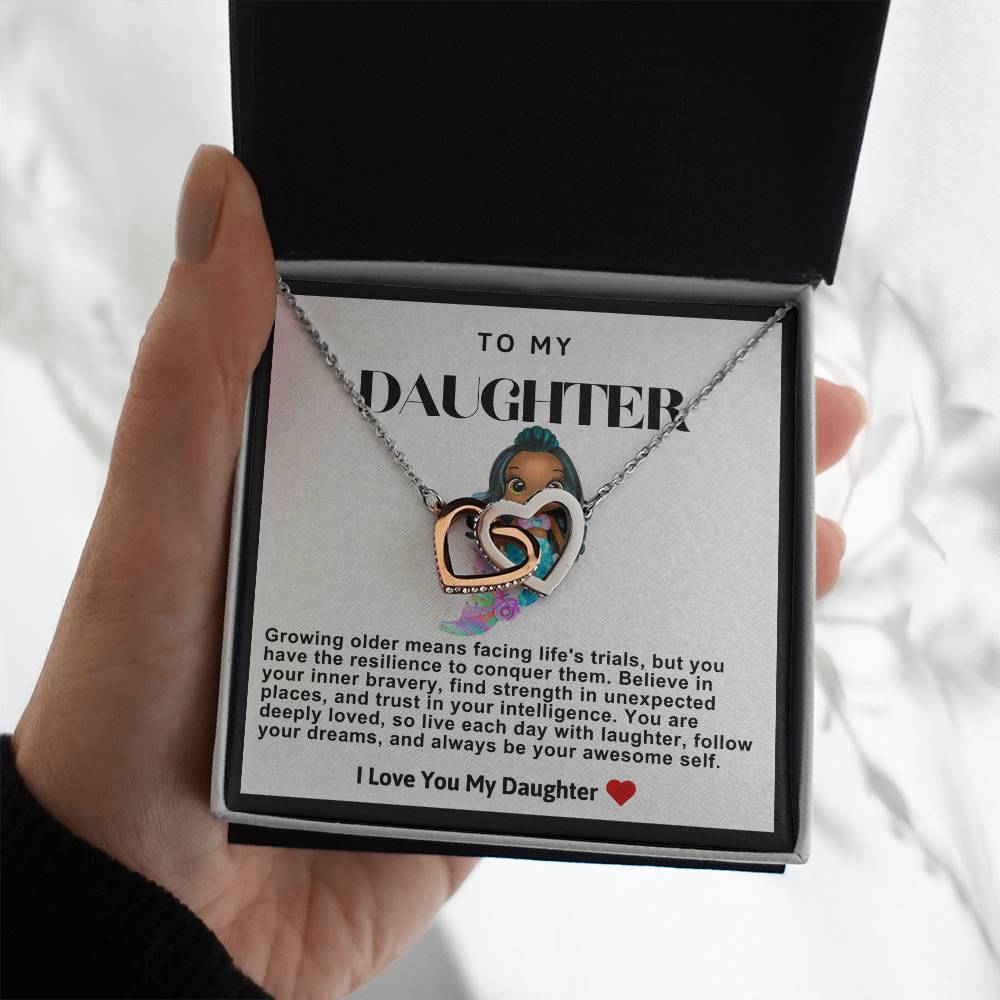 Daughter Double Heart Necklace- Mermaid