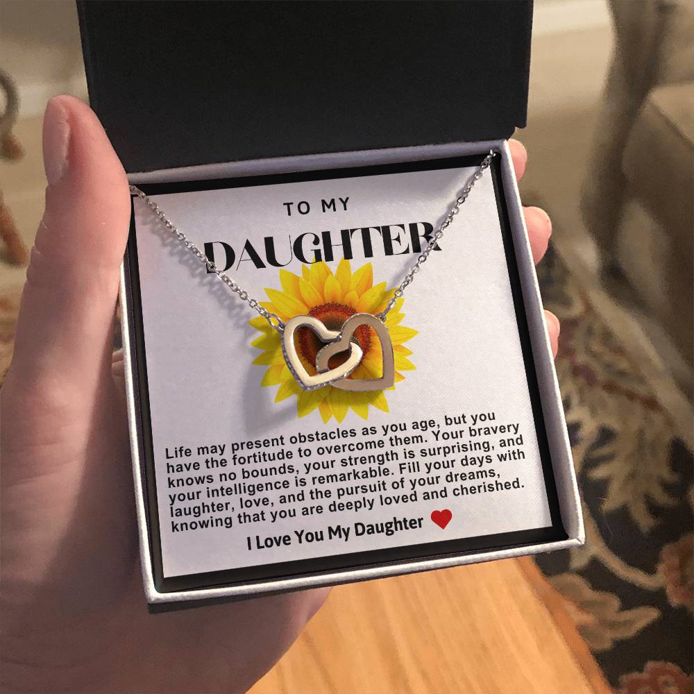 Daughter Double Heart Necklace- Sunflower