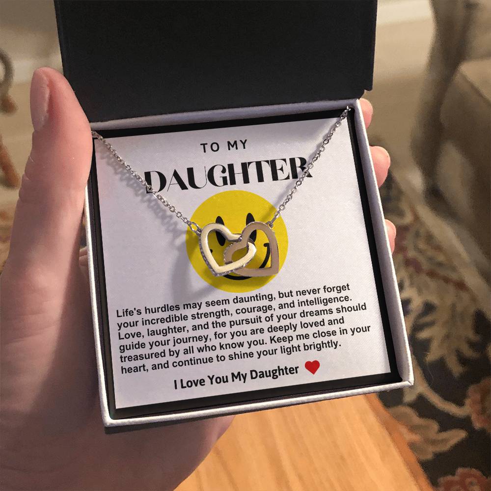 Daughter Double Heart Necklace- Yellow Smiley Face