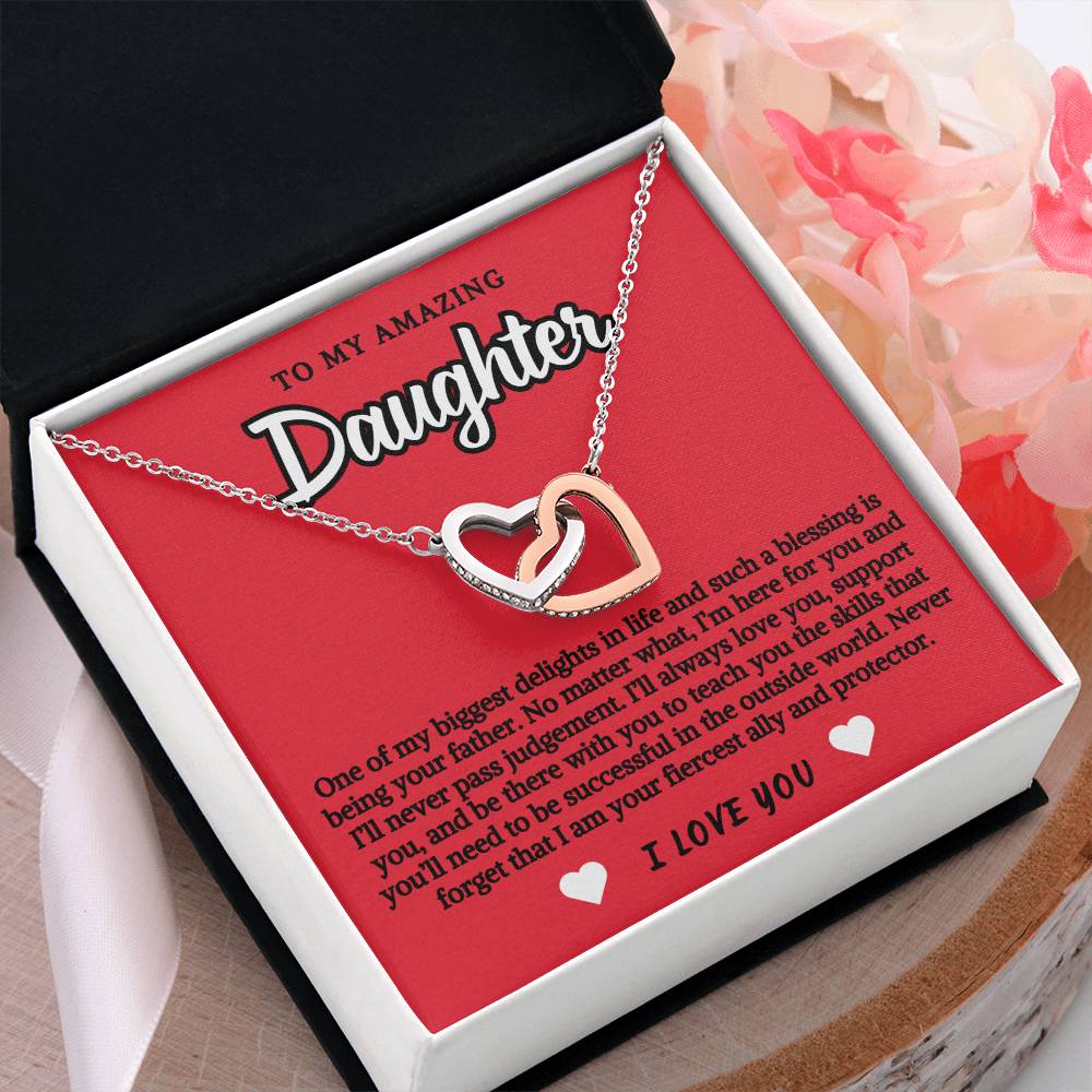 To Daughter From Father Double Hearts Necklace