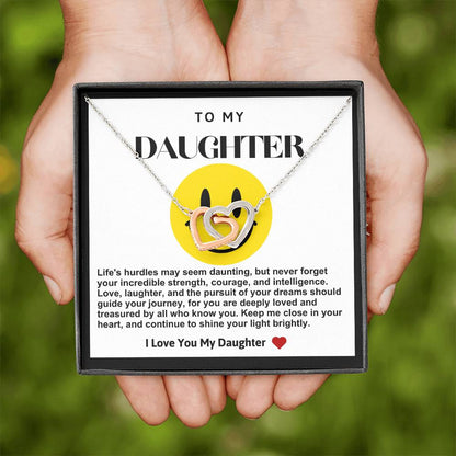 Daughter Double Heart Necklace- Yellow Smiley Face