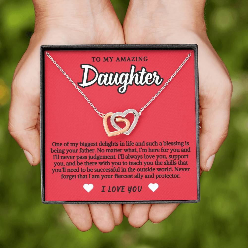 To Daughter From Father Double Hearts Necklace