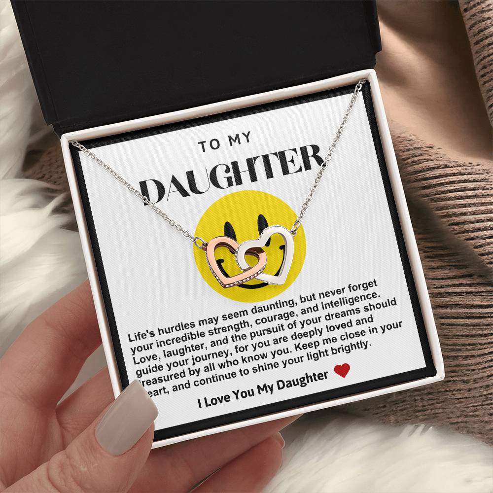 Daughter Double Heart Necklace- Yellow Smiley Face