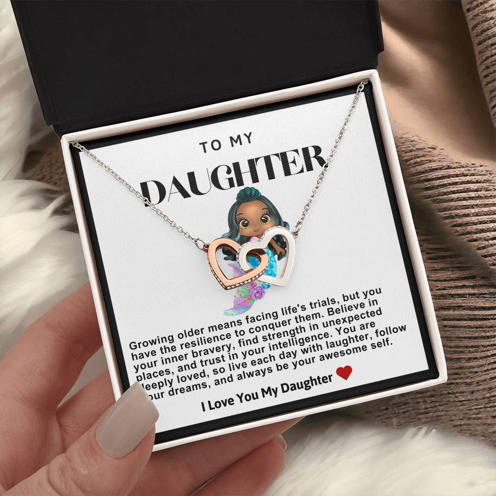 Daughter Double Heart Necklace- Mermaid