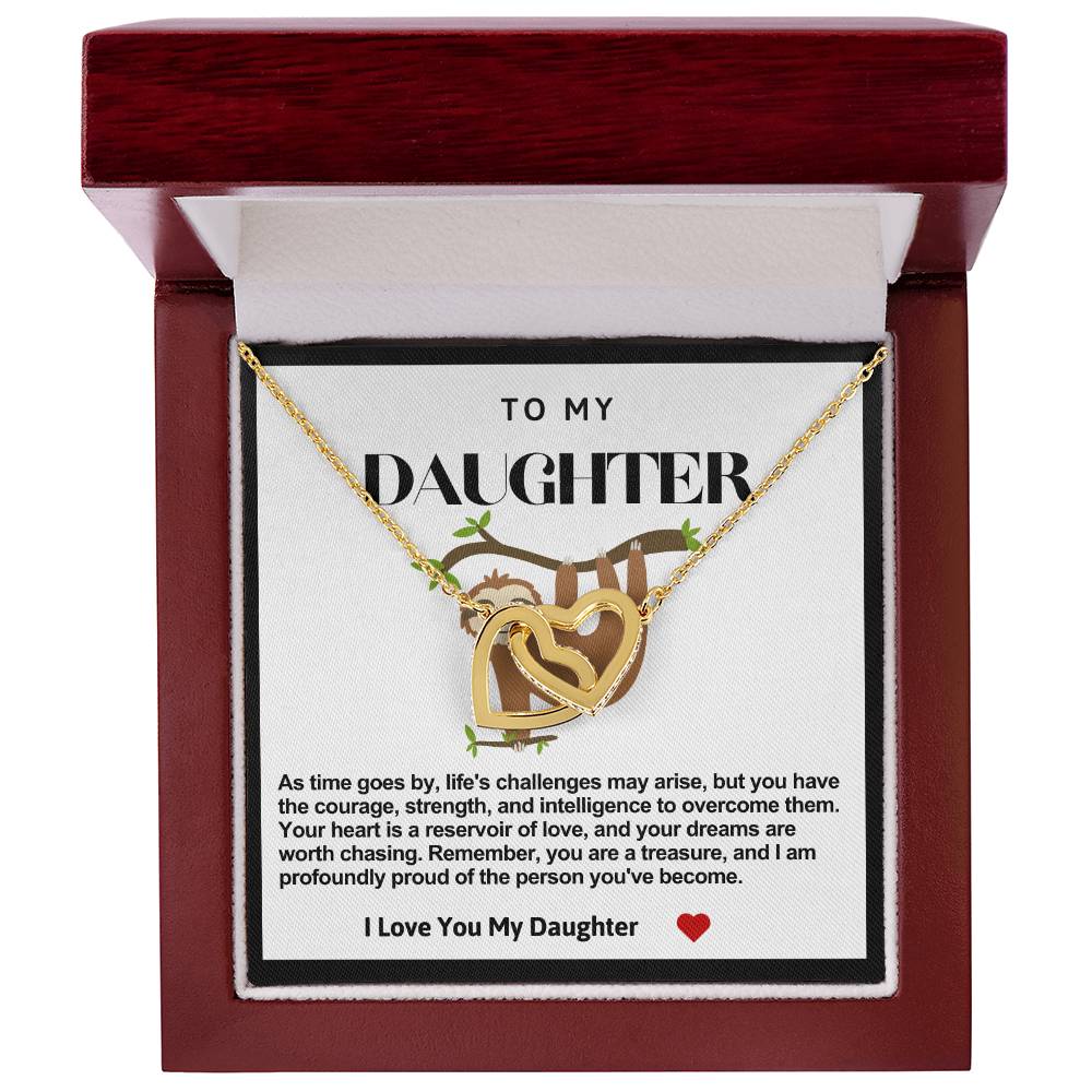 Daughter Double Heart Necklace- Sloth