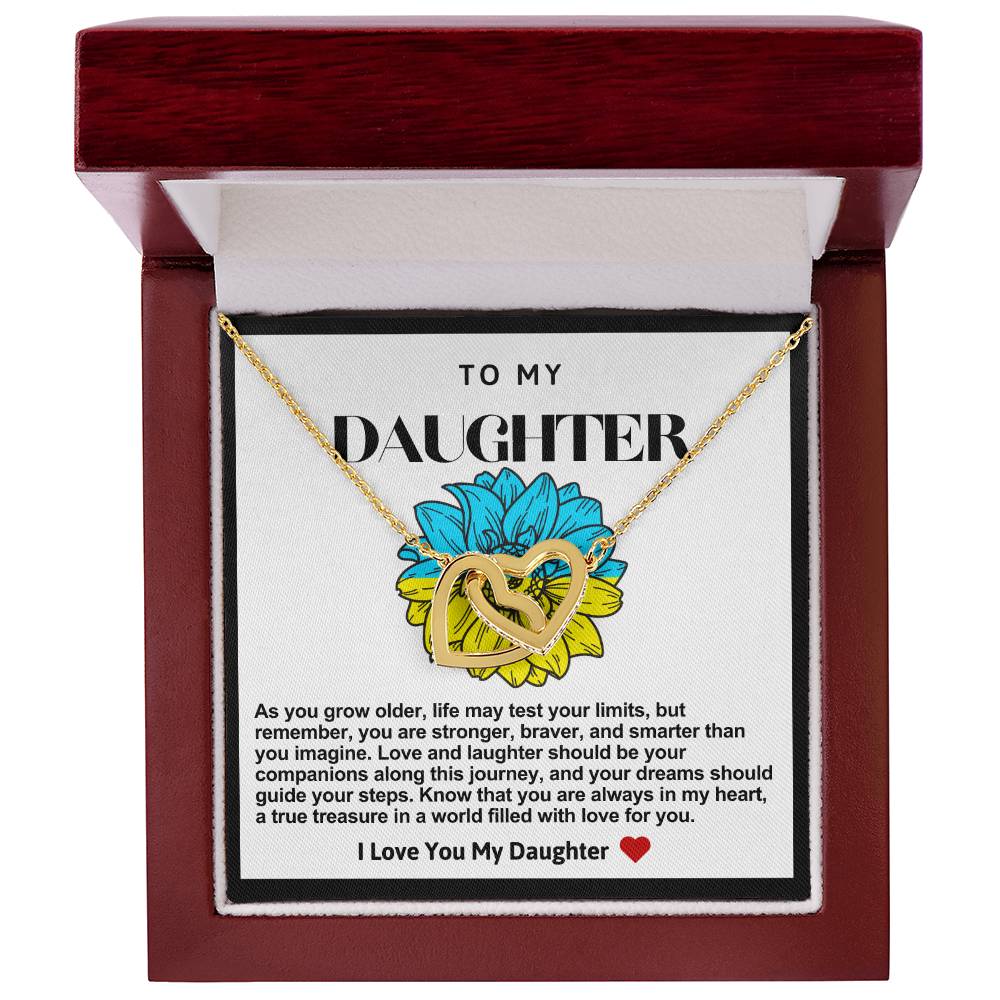 Daughter Double Heart Necklace- Yellow and Blue Flower