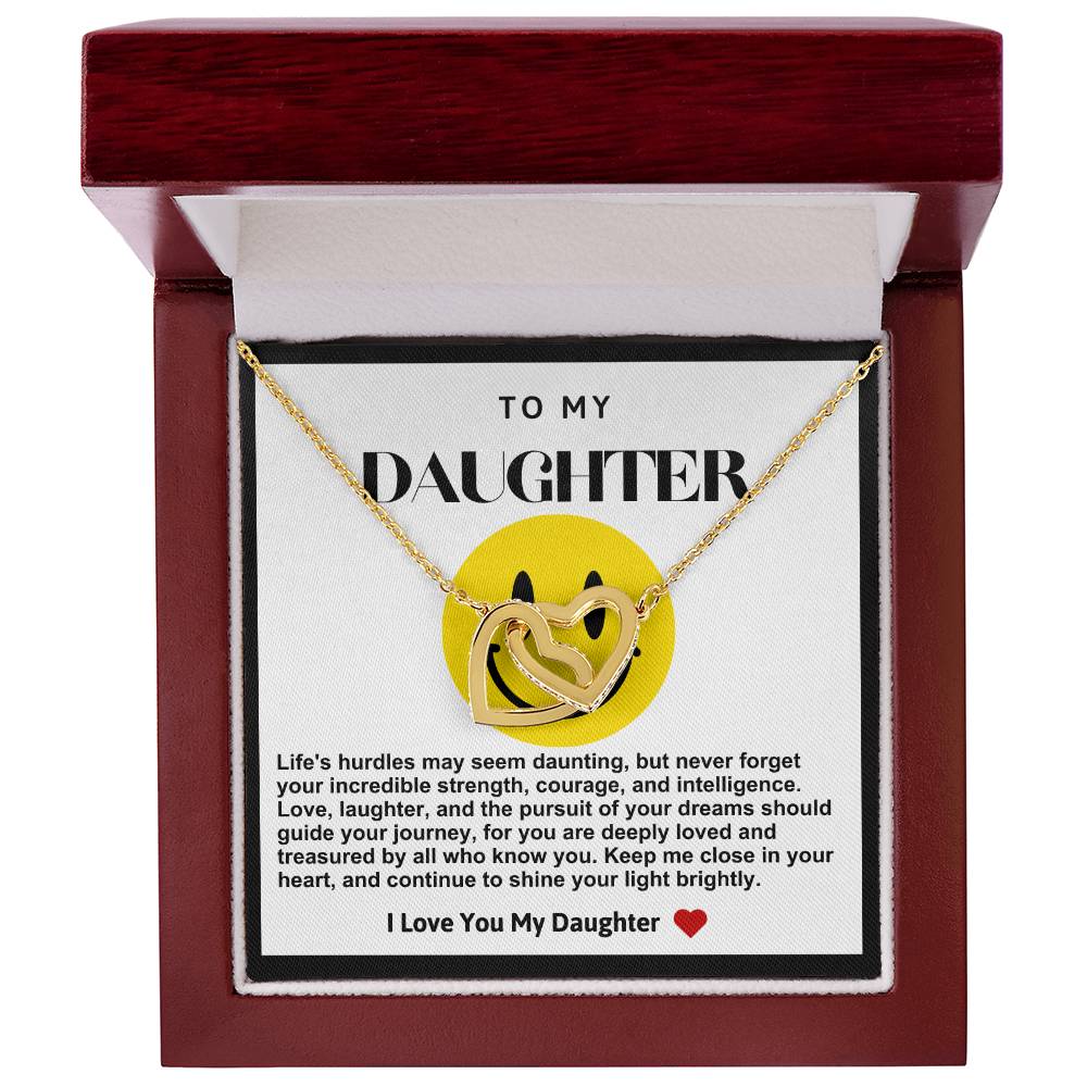 Daughter Double Heart Necklace- Yellow Smiley Face