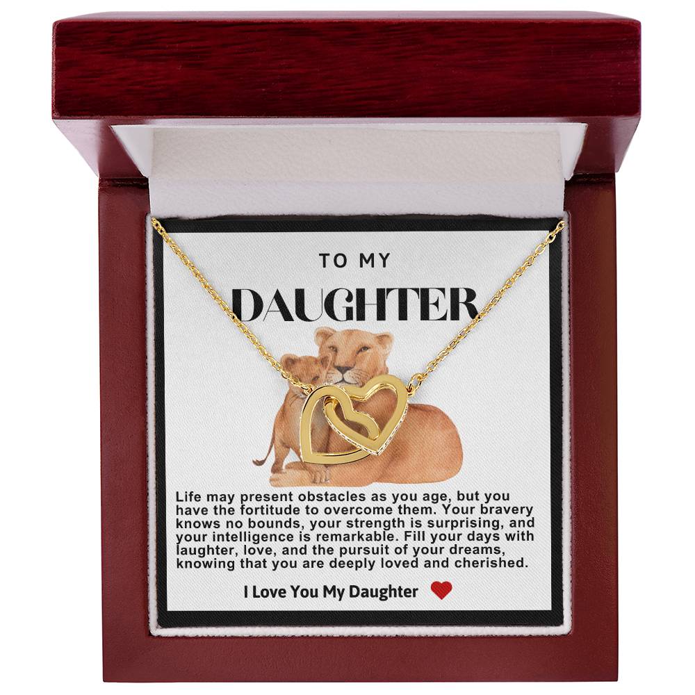 Daughter Double Heart Necklace-Lion