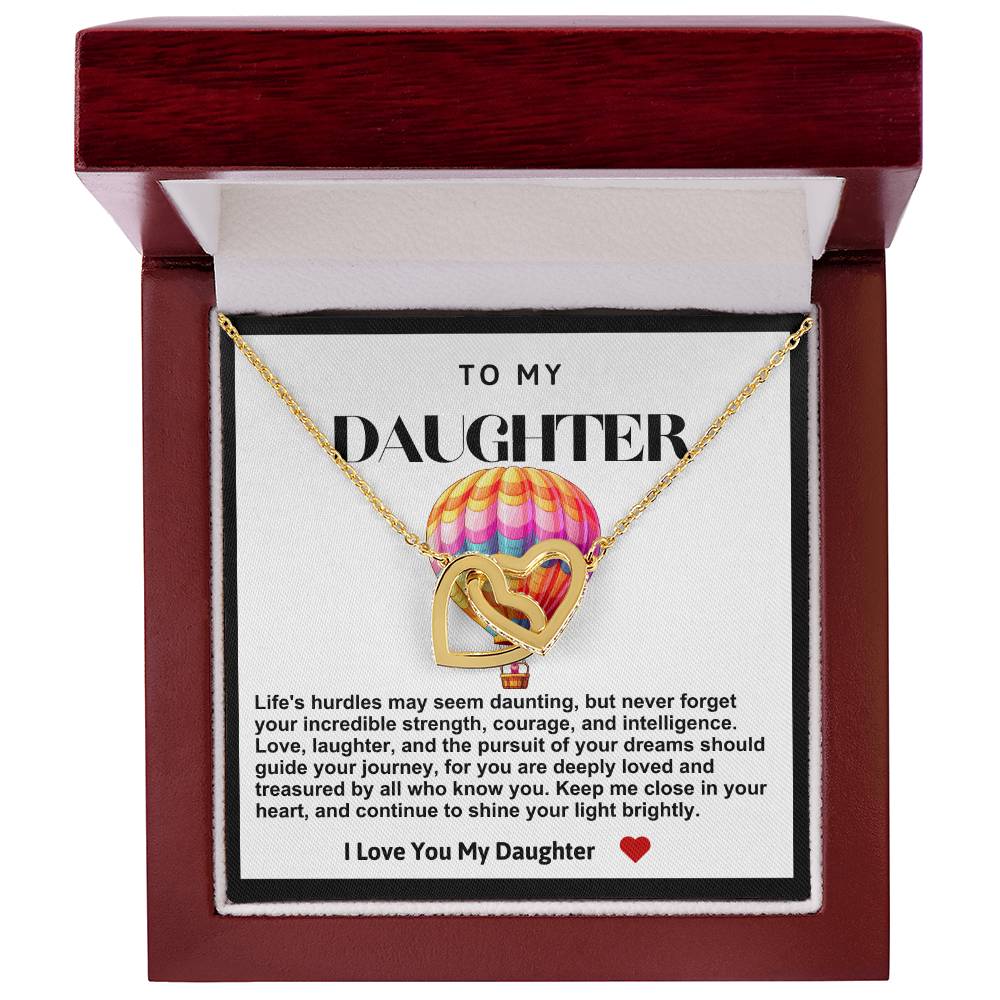 Daughter Double Heart Necklace- Hot Air Balloon