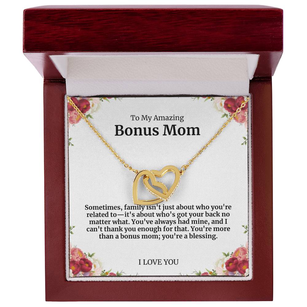 To My Amazing Bonus Mom Double Hearts Necklace