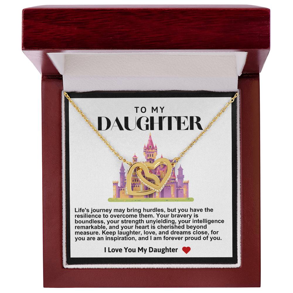 Daughter Double Heart Necklace- Pink Castle